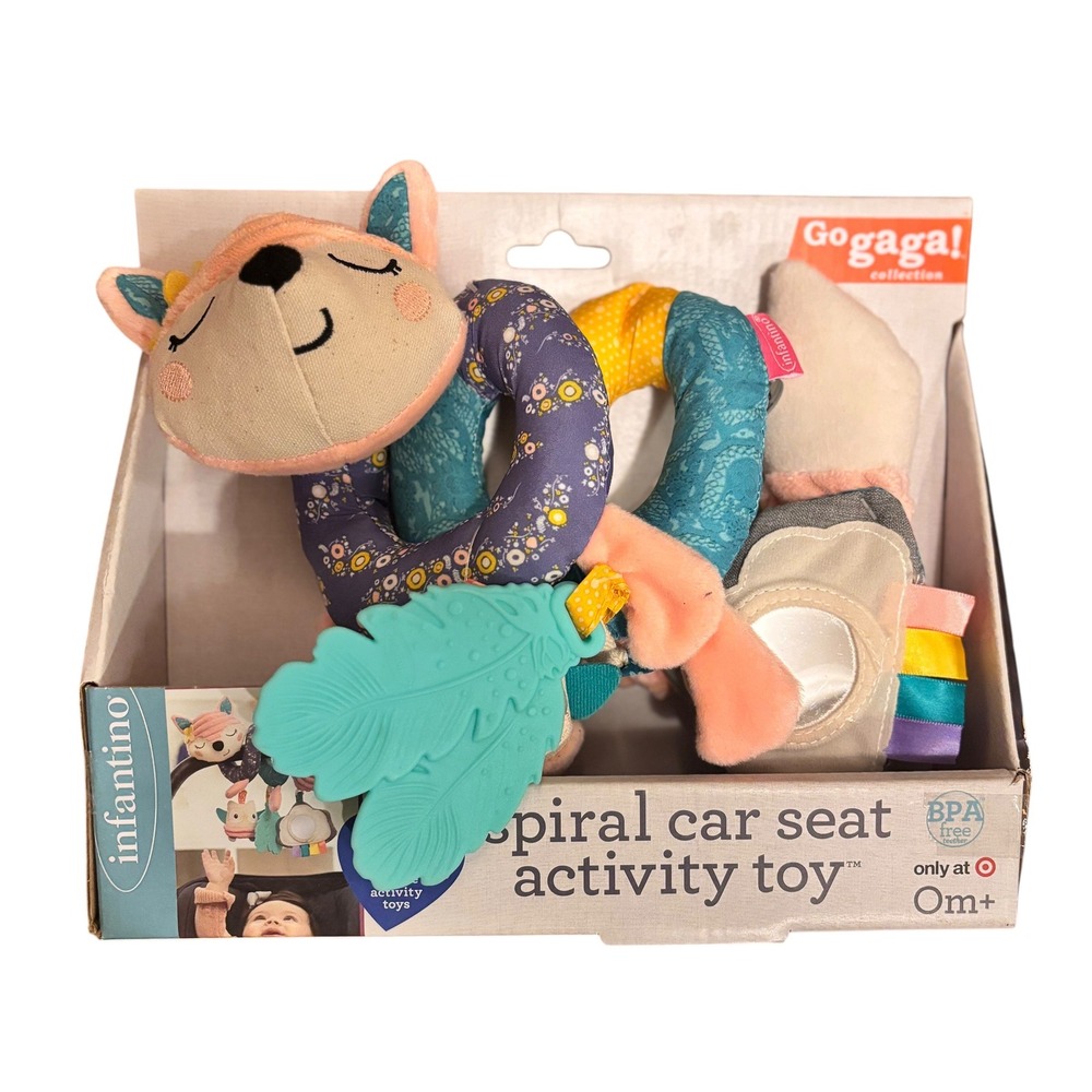 Infantino Go Gaga Spiral Car Seat Activity Toy Fox Rattle Teether Mirror 0m+